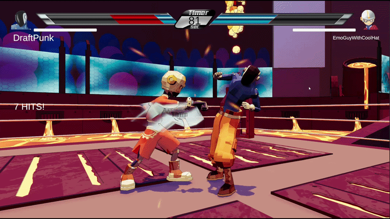 KNUCKLE-HOUSE gameplay: two fighters trading blows in a neon boxing ring